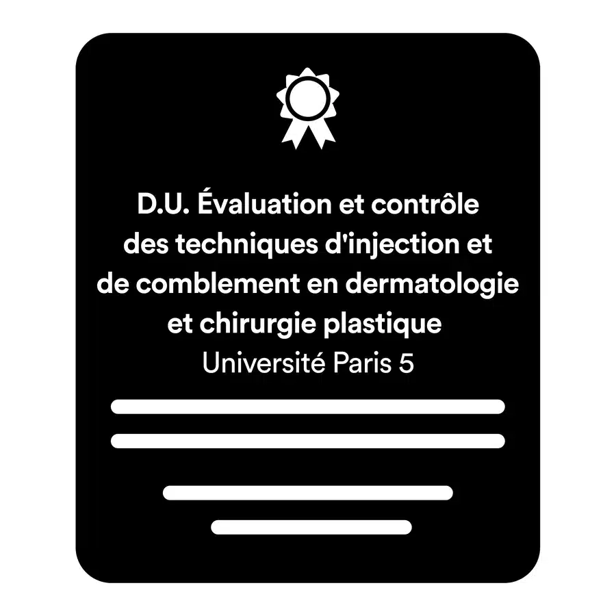 DU Évaluation et contrôle des techniques d'injection et de comblement en dermatologie et chirurgie plastique, Université Paris Descartes (Paris 5), 2017 – Dr Aurélien Perrod
